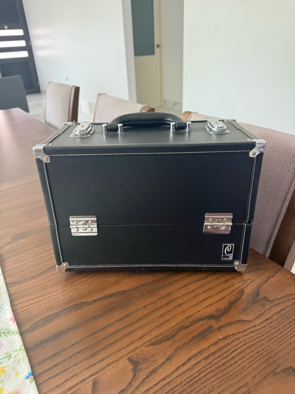 Black Cosmetic Train Case with Silver Hardware - Professional Makeup Storage